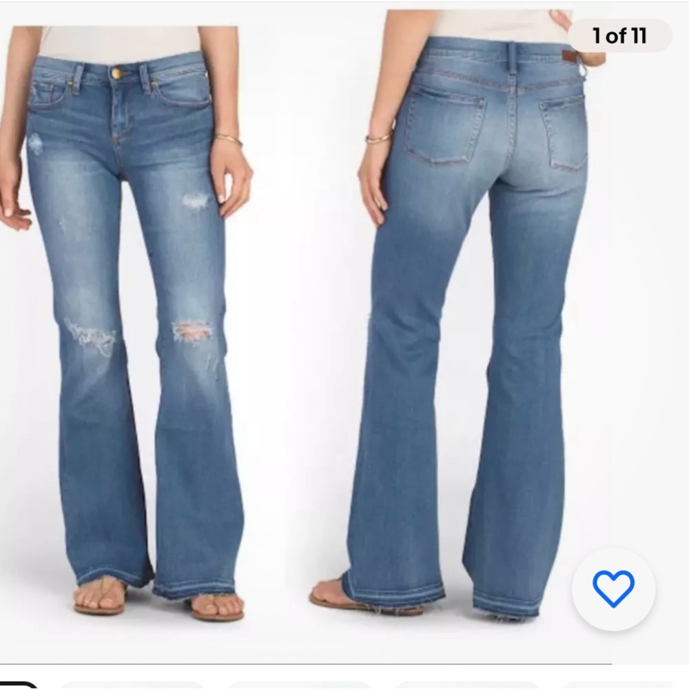 Greywire Petite Flare Raw Hem Distressed Jeans